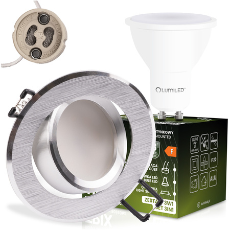TRIX 3in1 GU10 6W 4000K Gebürstetes Silber LUMILED runde Halogen-Einbauleuchte