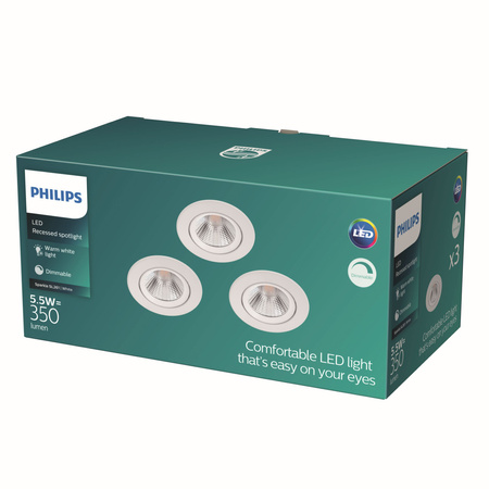 3x LED SPARKLE 5.5W 2700K dimmbare LED-Einbauleuchte Rund weiß PHILIPS