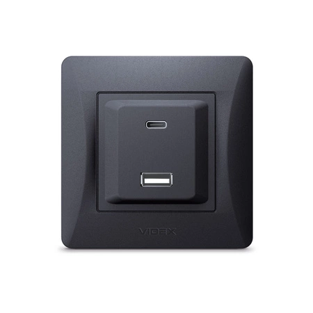 USB-A + USB-C 20W 16A Unterputzdose Schwarz BINERA VIDEX mit Rahmen