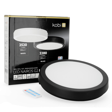 LED-Badezimmerdecke Aufputz 24W 2280lm 4000K 120° mit Bewegungs- und Dämmerungssensor Schwarz IP65 Nairos Kobi