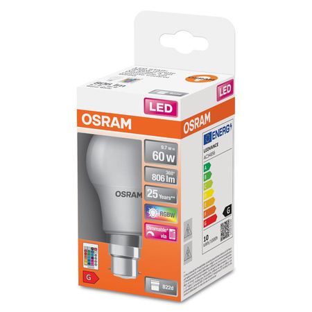 LED-Glühbirne A60 B22d 9.7W = 60W 806lm 2700K RGBW 200° Dimmbar Pilot Retrofit Glühfaden Osram