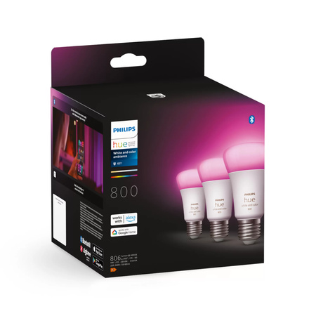 3PAK LED-Glühbirne E27 A60 6,5W CCT RGB PHILIPS HUE Weiß & COLOR Ambiente Bluetooth Zigbee