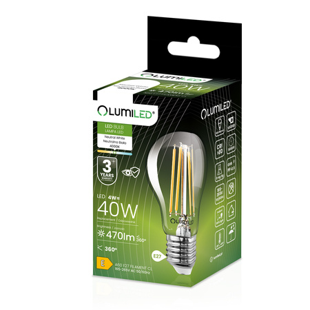 LED Lampen E27 A60 4W = 40W 470lm 4000K Neutral 360° Glühfaden LUMILED