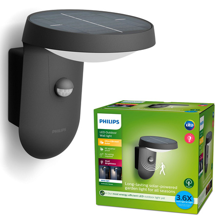 Solar-Gartenlampe LED-Wandleuchte TYLA IR 1,2W 3000K IP44 mit Bewegungs- und Dämmerungssensor Anthrazit PHILIPS