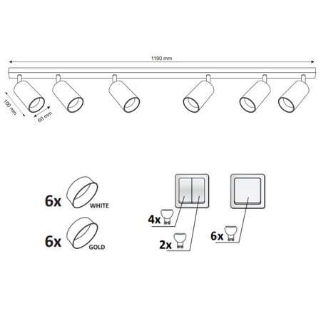 Streifenlampe Decken- und Wand-LED-Leuchte 6 xGU10 MARIBEL Weiß GOLDLUX (Polux)