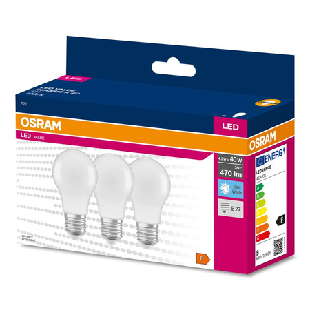 3x LED Lampe E27 A60 4,9W = 40W 470lm 4000K Neutral 200° OSRAM Value