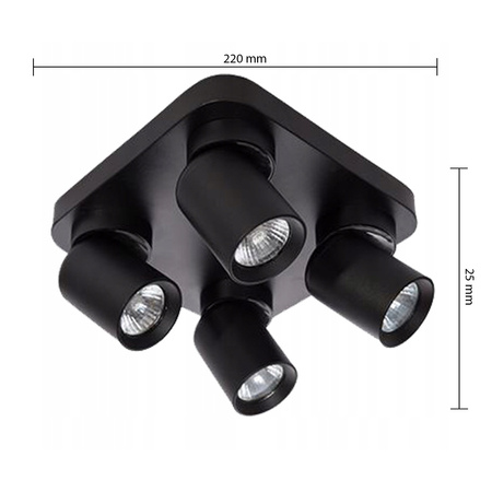TIMO Decken-/Wandleuchte Wandleuchte Reflektor bewegliche Halogenleuchte 4 xGU10 schwarzes quadratisches LVT