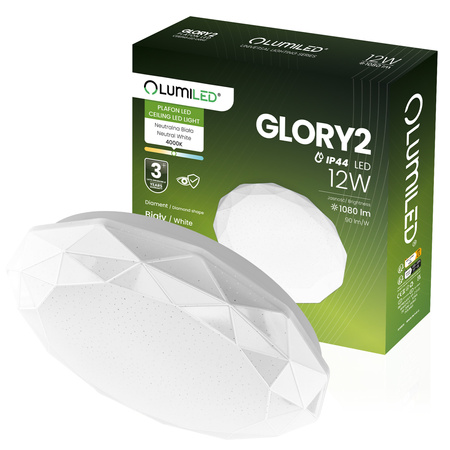 Plafond LED Aufbaumontage 12W IP44 Rund GLORY 2 DIAMENT 26cm LUMILED