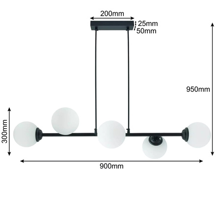 Deckenhängelampe 6xE27 Kronleuchter SCHWARZ PALLE Glasschirme