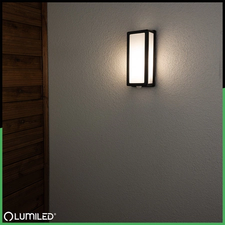 Wandleuchte Außen E27, Garten-Wandleuchte mit Bewegungsmelder rechteckig DOMLO LUMILED