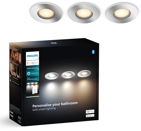 3x LED Hermetic IP44 Badezimmer-Einbauleuchte 4.2W 400lm IP44 Weiß Ambiente TW Chrom Smart SMART Zigbee Bluetooth Adore Philips HUE