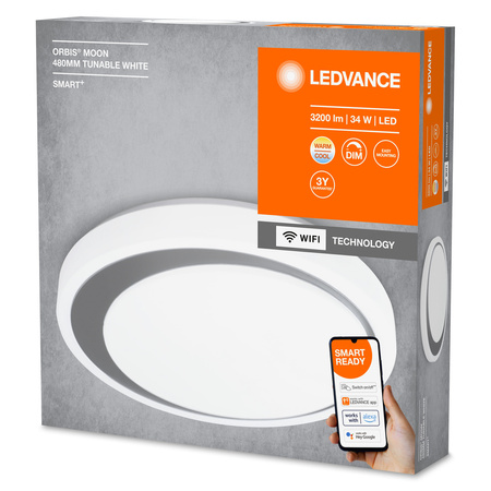 Plafon LED Deckenleuchte grau ORBIS Moon 32W 3300lm warm-kalt 48cm SMART+ WiFi LEDVANCE