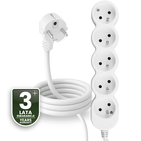 Netzverlängerungskabel Geerdete Steckdosenleiste 5 Steckdosen 1.5m Weißes Kabel Lendo Lumiled