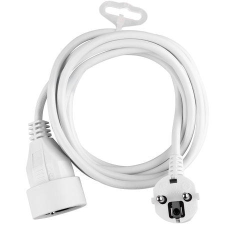 Netzverlängerungskabel Geerdete Steckdosenleiste 1 Steckdose 3m Weißes Kabel Lendo Lumiled