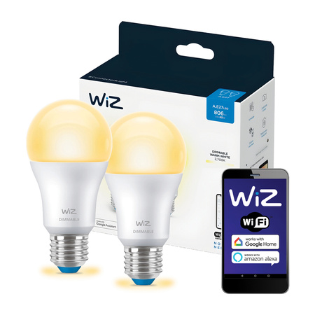 2x LED-Lampe E27 A60 8W = 60W 2700K Warm SMART WiFi WiZ