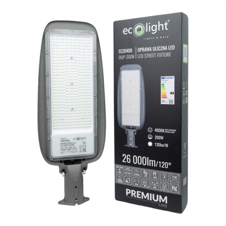 LED-Straßenleuchte 200W 26000lm 4000K Neutral IP65 130lm/W PREMIUM Ecolight