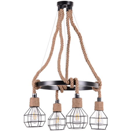 ROPE ALEGRA Decke Pendelleuchte 4x E27 Kronleuchter Loft Stahl + Cord Schwarz GOLDLUX (Polux)