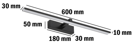 LED-Spiegelleuchte 12W, Badezimmer-Wandleuchte 840lm Schwarz neutral 60cm VENUS LUMILED