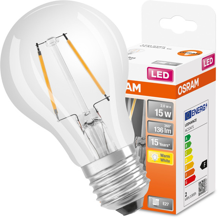 LED Leuchtmittel E27 A60 CL 2W = 15W 136lm 2700K Warm 300° OSRAM STAR Filament