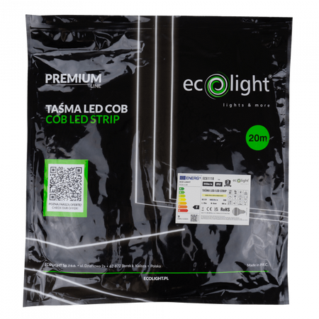 LED-Streifen COB 9W/m 945lm/m 480LED/m 12V 3000K Warm IP67 Rolle 20m Ecolight