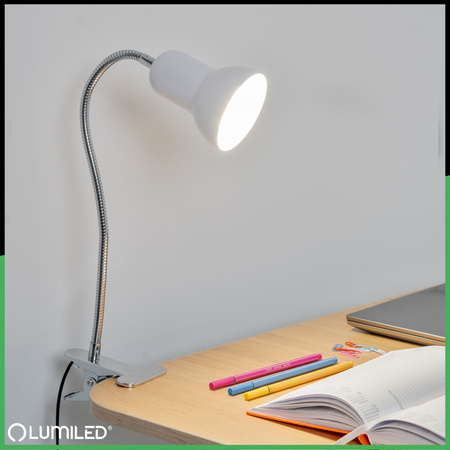 Schreibtischlampe Tisch Verstellbar DONA Schule Nachtlicht E27 Clip Weiß LUMILED