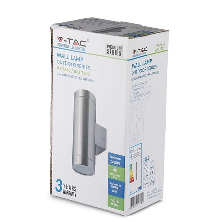 Gartenlampe Wandleuchte GU10 IP44 Oben/Unten Silber VT-7642 V-TAC