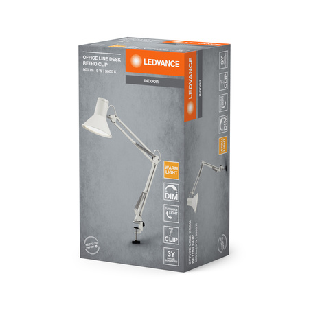 LED-Schreibtischlampe Clip Einstellbar 9W 617lm 3000K Warm Dimmbar Weiß Büro Linie Ledvance