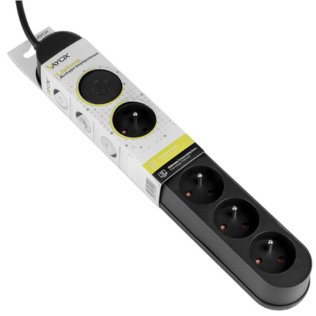 Verlängerungskabel mit Überspannungsschutz 1.5M 5GN Schwarz Steckdosenleiste + Schalter