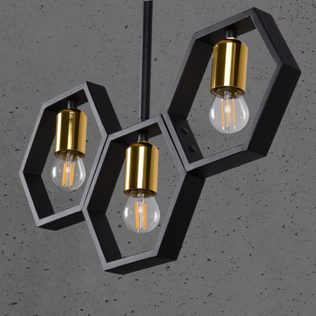 Retro Loft Deckenpendelleuchte 3x E27 schwarz + gold Honey GOLDLUX (Polux)