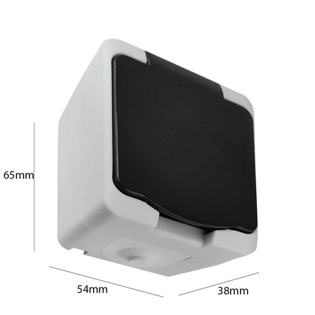 Hermetische Einzelflächensteckdose mit Klappe 2P+Z Schuko AQUATIC MINI IP54 ORNO Weiß und Schwarz