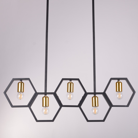 Dekorative Pendel-Deckenleuchte 5x E27 Schwarz Gold Honig Sanico Goldlux