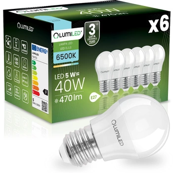 6x LED Lampen E27, Glühbirne P40 5W = 40W 470lm 180° 6500K kalt LUMILED