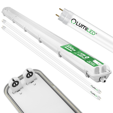 Hermetische Feuchtraumleuchte LED 2x T8, G13 Leuchte IP65 150cm+LED-Leuchtstofflampen 25W 4000K LUMILED