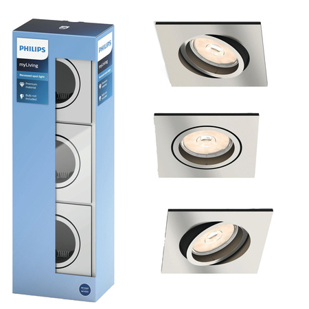 Steckbare Halogenleuchte DONEGAL 3x GU10 Quadratisch Beweglich Satin PHILIPS
