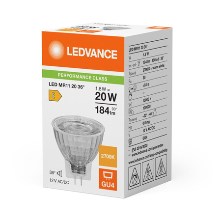 LED-Reflektorlampe GU4 MR11 1.8W = 20W 184lm 2700K Warm 36° 12V Ledvance