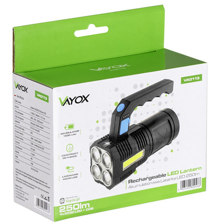 Wiederaufladbarer LED-Suchscheinwerfer 5W 250lm Handscheinwerfer Leistungsstarke 4XLED+COB VA0113 VAYOX