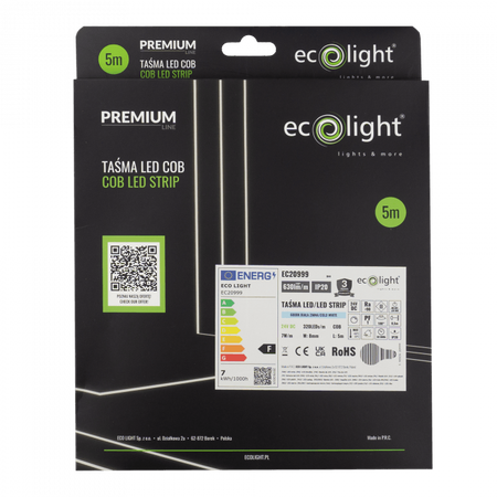 LED Streifen COB 7W/m 630lm/m 320LED/m 24V 4000K Neutral IP20 Rolle 5m Ecolight