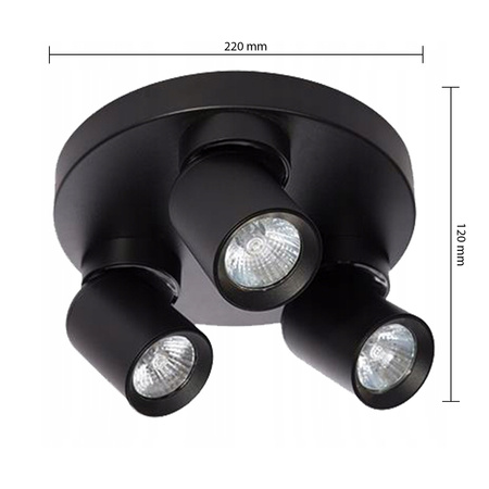 TIMO Decken-/Wandleuchte Wandleuchte Reflektor bewegliche Halogenleuchte 3 xGU10 schwarz rund LVT
