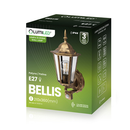 Wandleuchte Außen E27, Hängende Gartenlaterne mit Bewegungsmelder BELLIS LUMILED