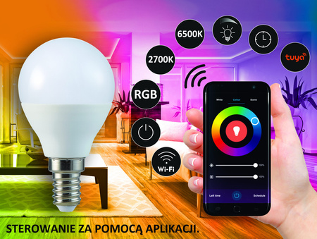 E14 G45 LED Lampen 5,5 W 470 lm 2700 K-6500 K RGB 150° GOLDLUX (Polux) Smart WiFi TUYA