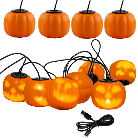 Batteriegirlande 8xLED Deko-Kürbisse 4,45m Halloween-Lichter + USB C