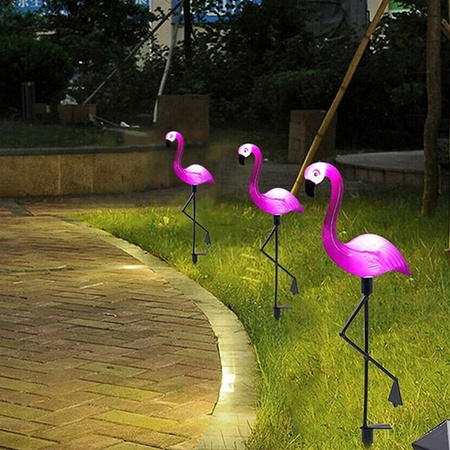 3x LED SOLAR betriebene Gartenlampe Flamingos 54cm