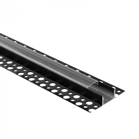 Aluminium-LED-Profil für Gipskartonplatten REGIPS breit unter Fliese Schwarz 1m mit transparentem Diffusor für LED-Streifen + Kappen GNS Ecolight Serie