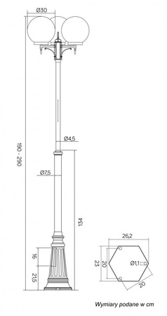 Outdoor-Gartenlampenmast LATERNE E27 CLASSIC BALLS OGMWN 3 300 190-290cm schwarz Su-Ma