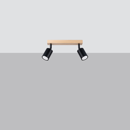 VERDO 2 2xGU10 Schwarz Holz Modern SOLLUX Deckenleuchte
