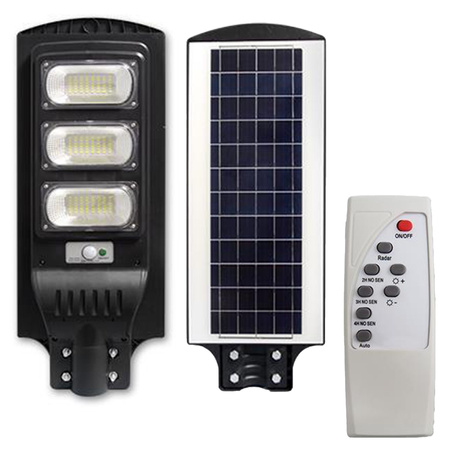 LED-Solar-Straßenleuchte schwarz 150W 6000K kalt IP65 Bewegungs- und Dämmerungssensor + Fernbedienung