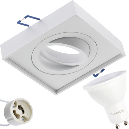 HALOGEN Einbaustrahler Tuba Spot, beweglich GU10 Quadrat Weiß 20mm MIDI + LED GU10 6W 3000K LUMILED