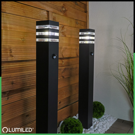 Gartenleuchte E27, Außenstehleuchte Pollerleuchte mit Bewegungsmelder 80cm TAXUS 2 LUMILED