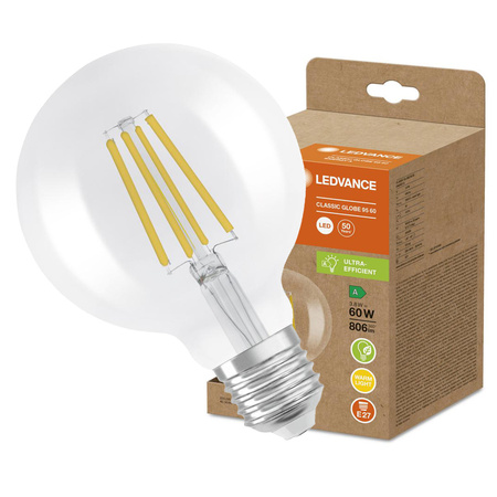 LED Lampen G95 E27 3.8W = 60W 806lm 3000K Warmweiß FILAMENT LEDVANCE