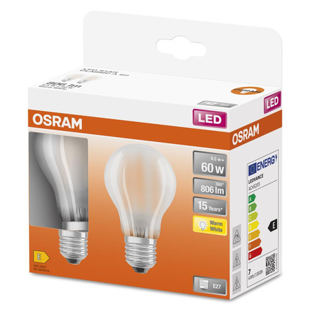 2x LED Lampen E27 A60 7W = 60W 806lm 2700K Wärme 300° Filament OSRAM STAR